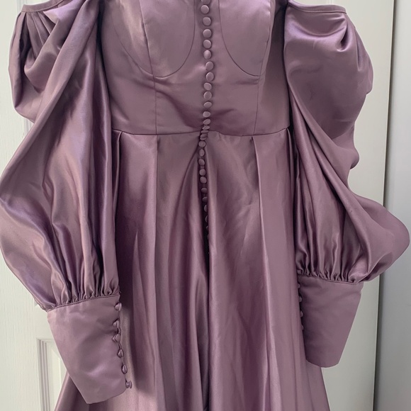 Lavender Floor Length Bishop Sleeve Gown - Picture 5 of 8